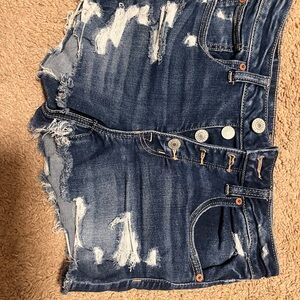 American Eagle Outfitters Next Level Stretch Dark Blue Distressed Jean Shorts